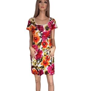 Ronni Nicole Dress Sheath Ruched Horizontal Ruffles Multi Colour Floral Print
